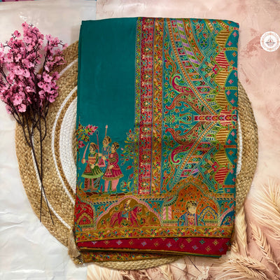 Emerald Heritage Premium Kani Kashmere Teal Green Silk Saree