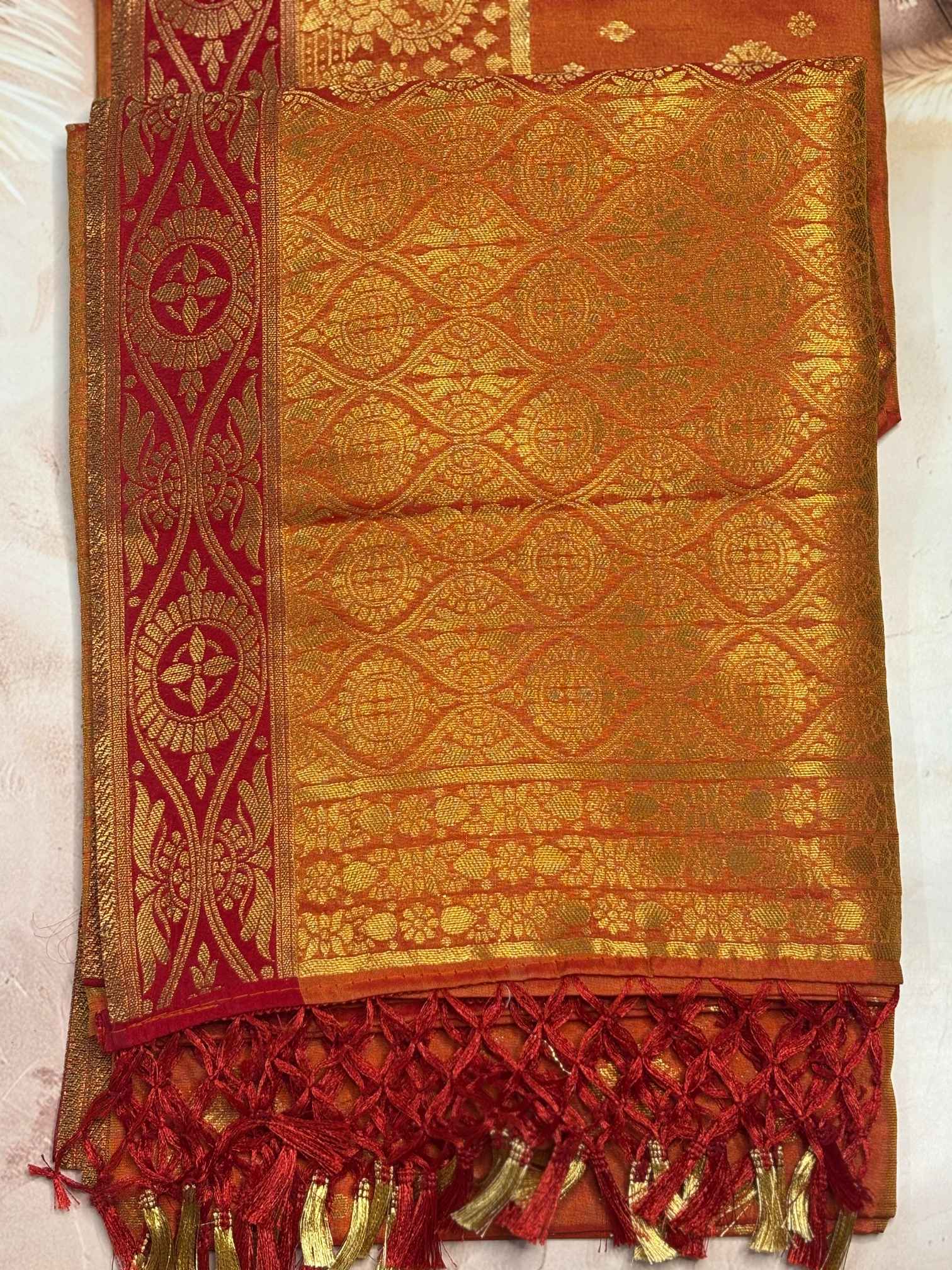 Rust Gold Dual Tone Heritage Premium Baluchuri Saree