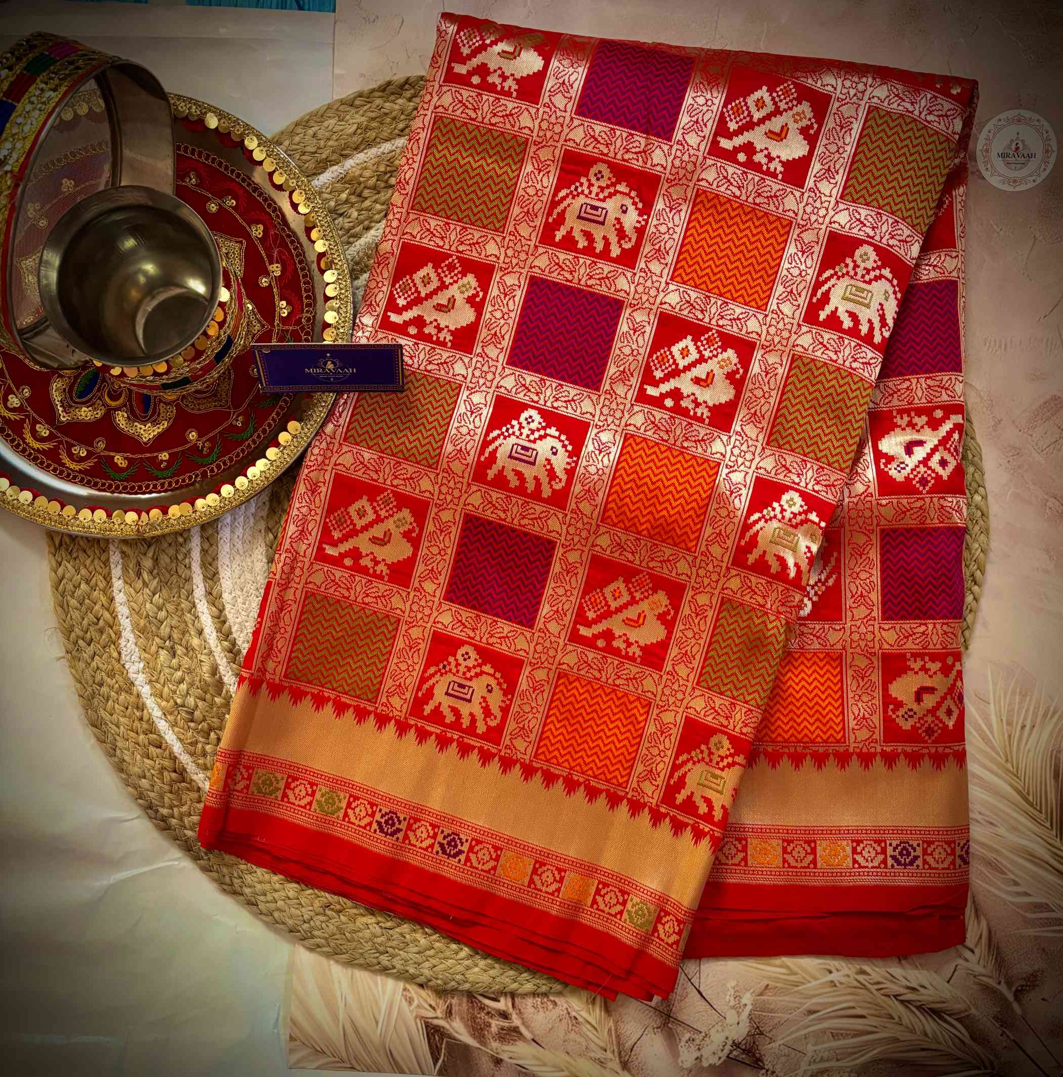 Heritage Karvachauth Special Red Premium Banarasi Gharchola Saree