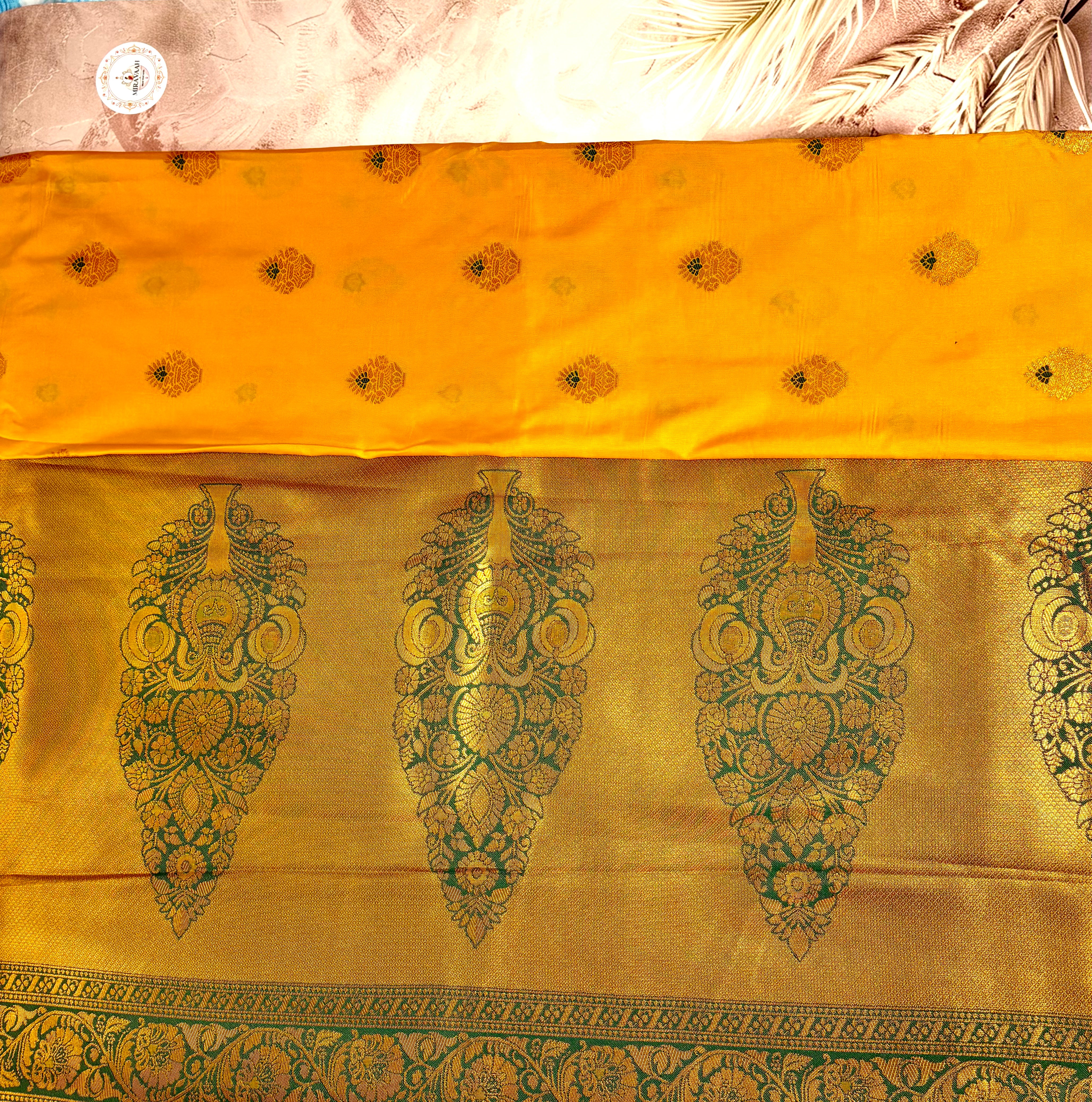 Mustard Yellow Kanchipuram Silk Saree with Green Border