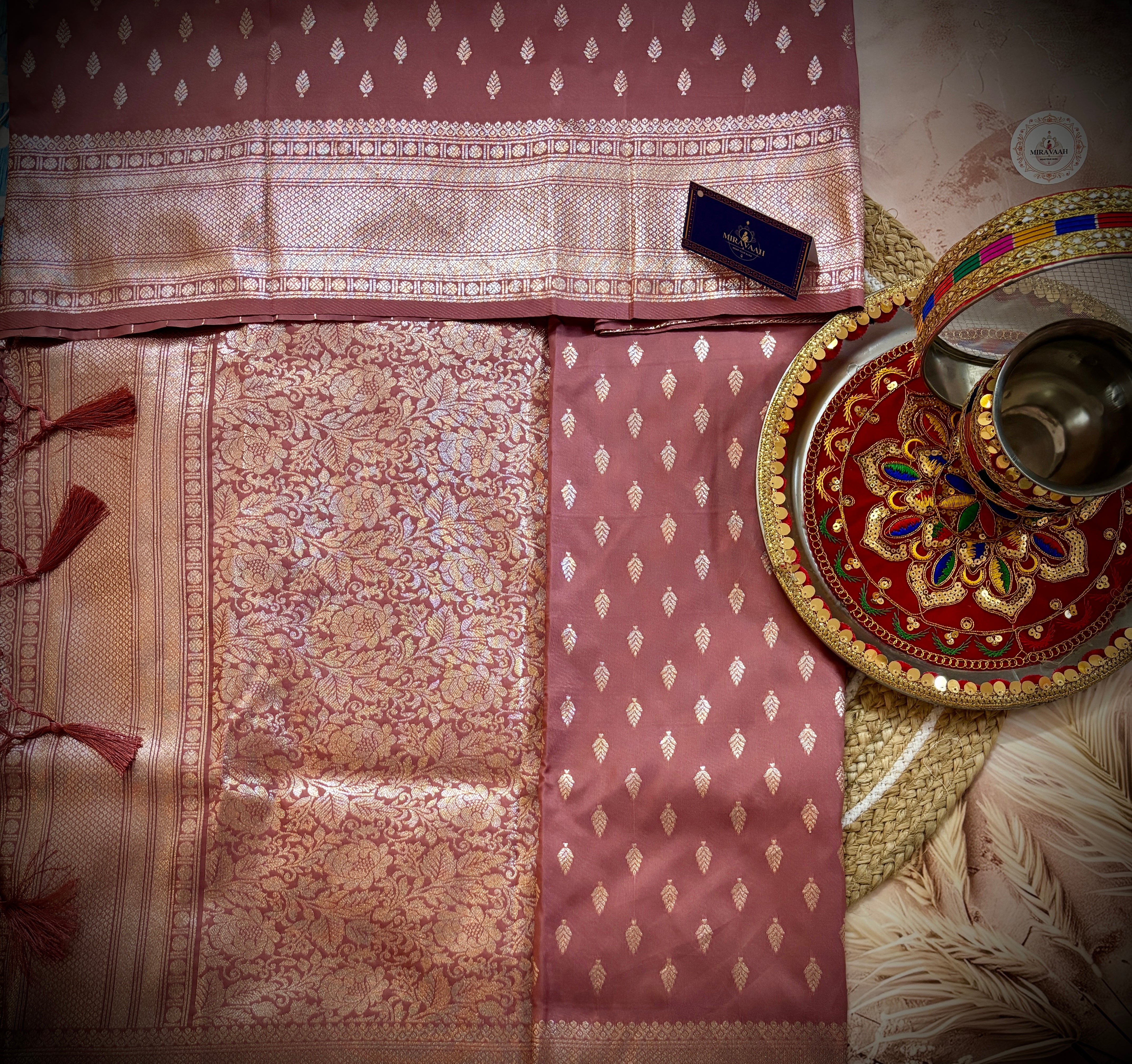 Mauve Pink Banarasi Silk Sareen with Zari Border