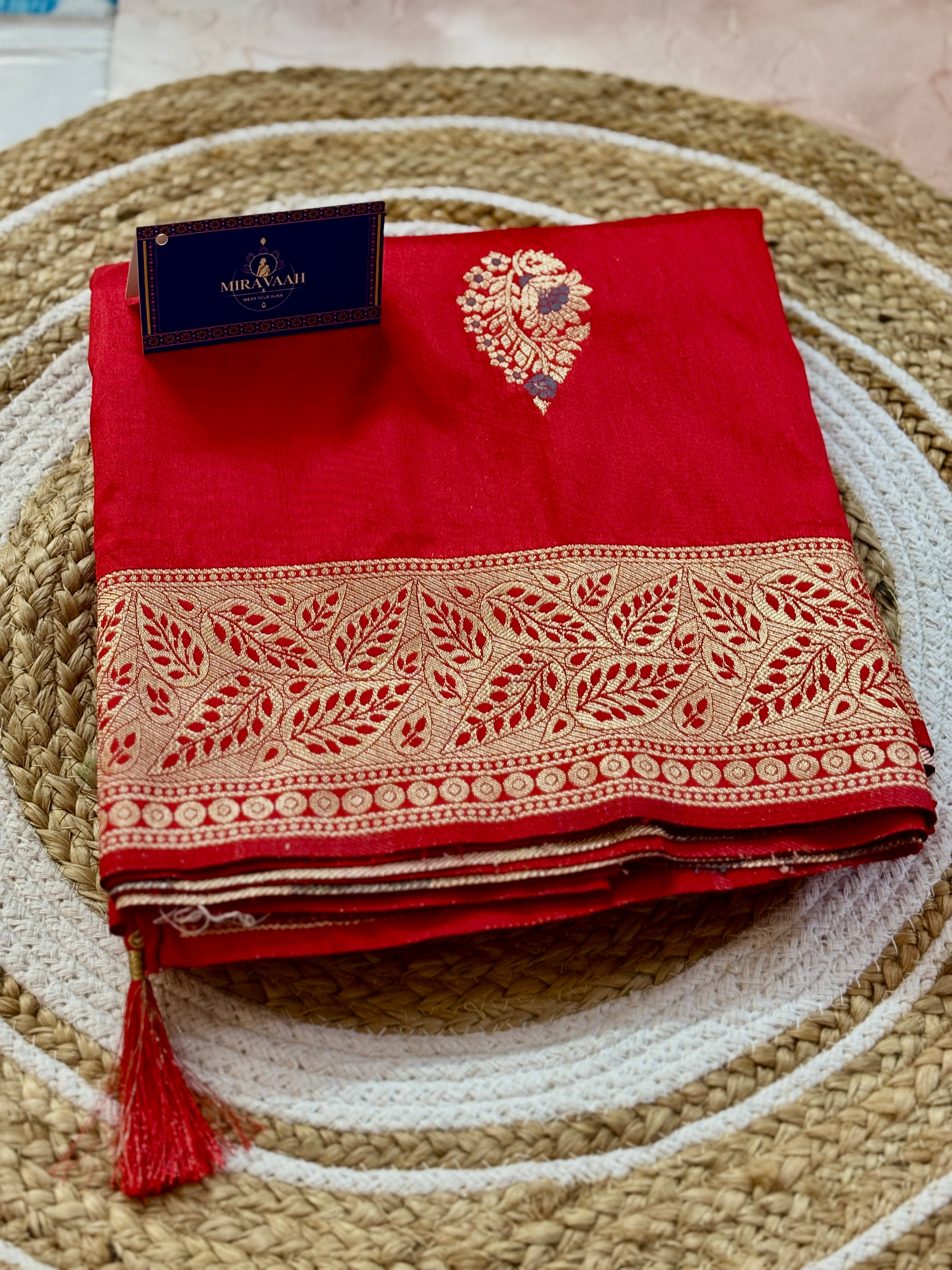 Red Pure Khaddi Silk Saree