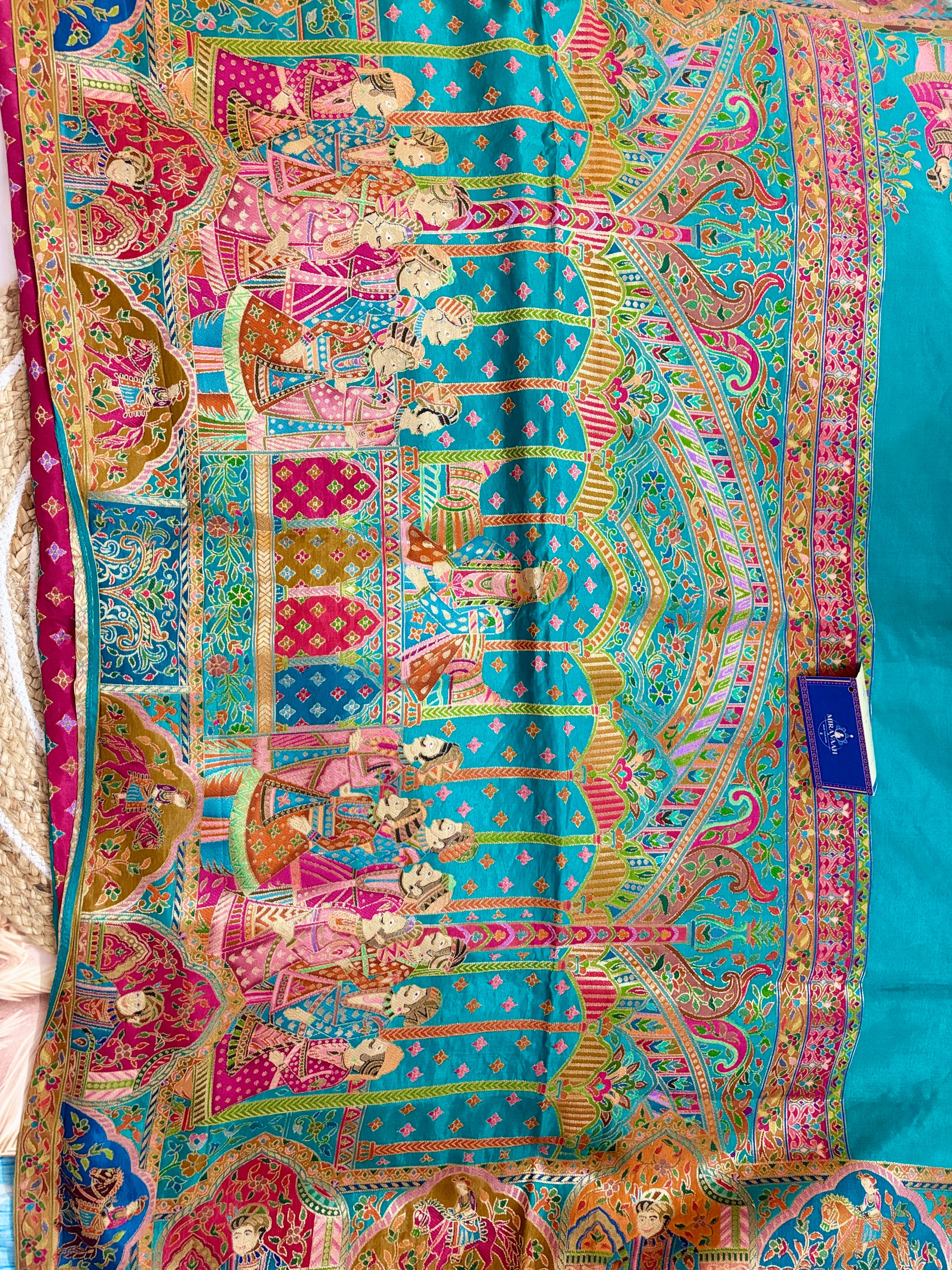 Emerald Heritage Premium Kani Kashmere Teal Green Silk Saree