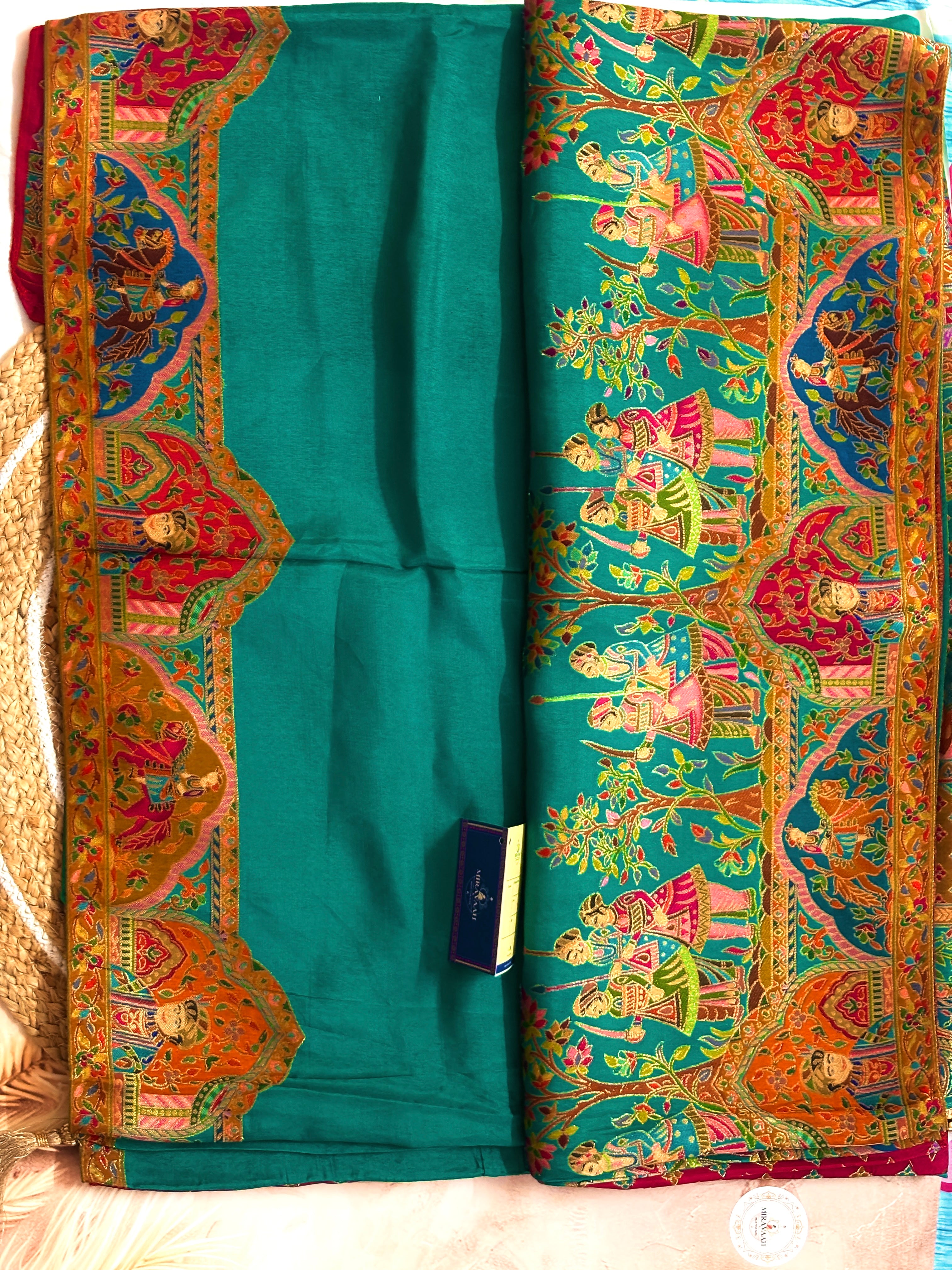 Emerald Heritage Premium Kani Kashmere Teal Green Silk Saree