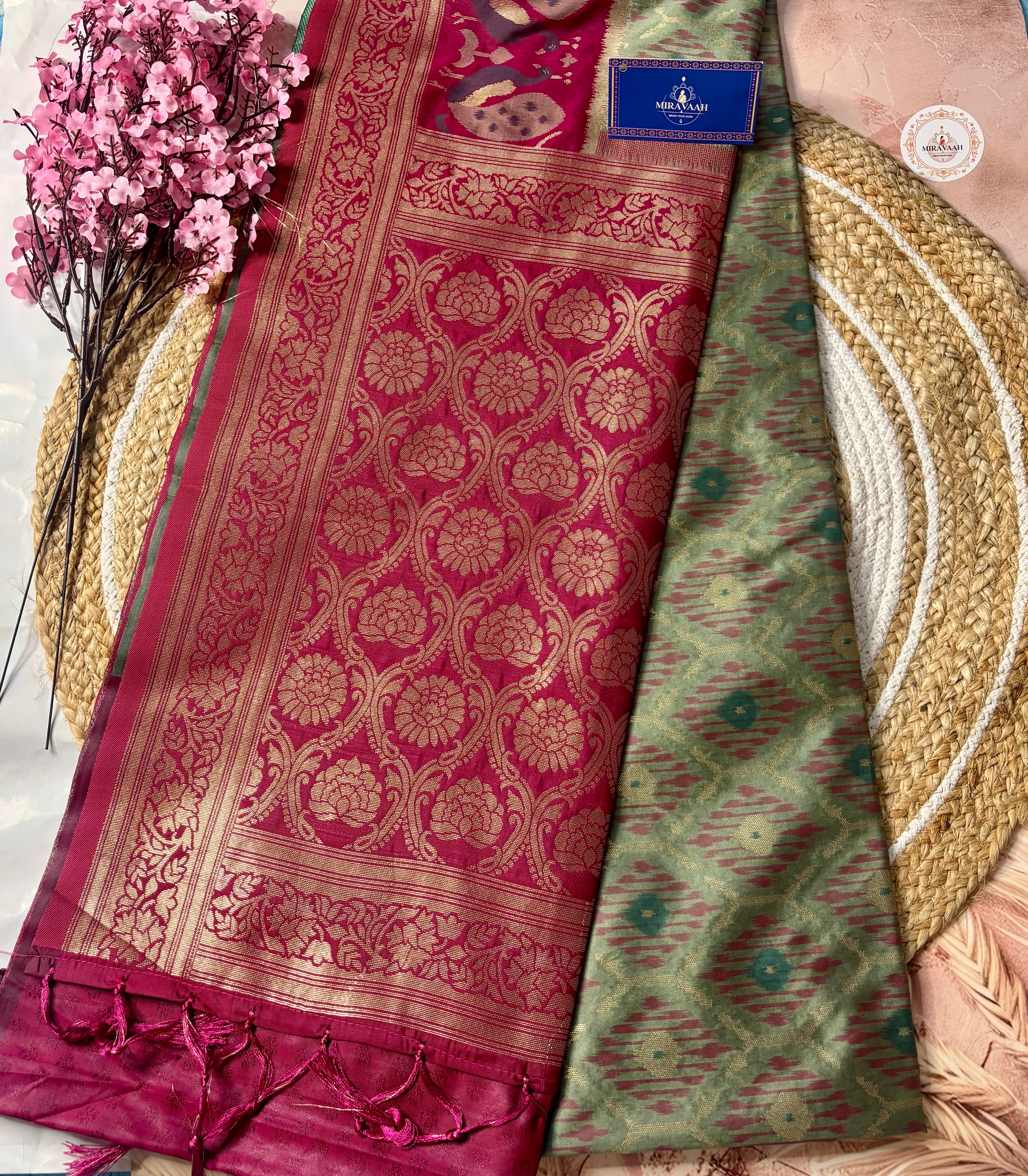 Ruby Pink Peacock Ikkat Patola Silk Saree