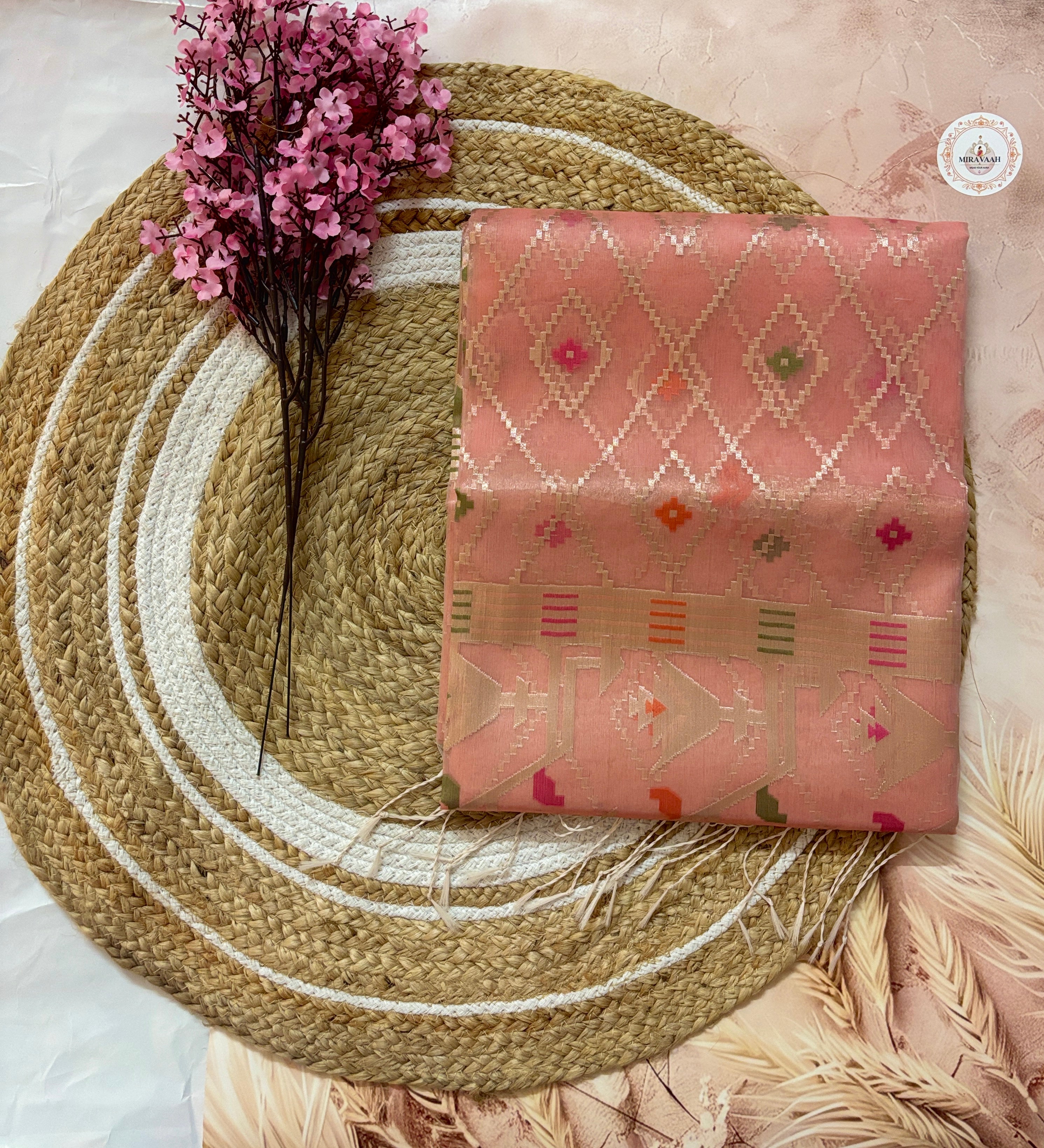 Aarohi Peach Muslin Silk Saree