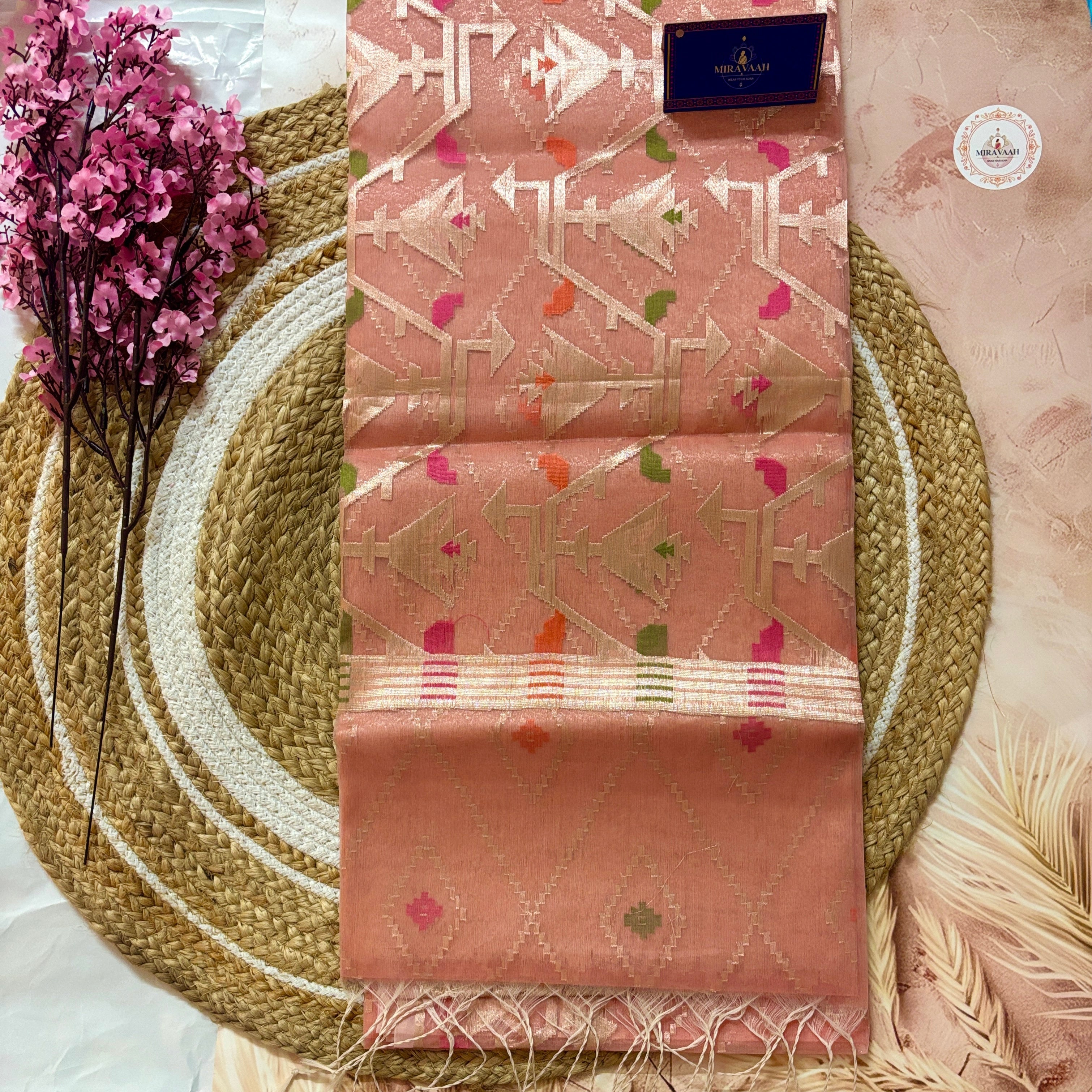 Aarohi Peach Muslin Silk Saree