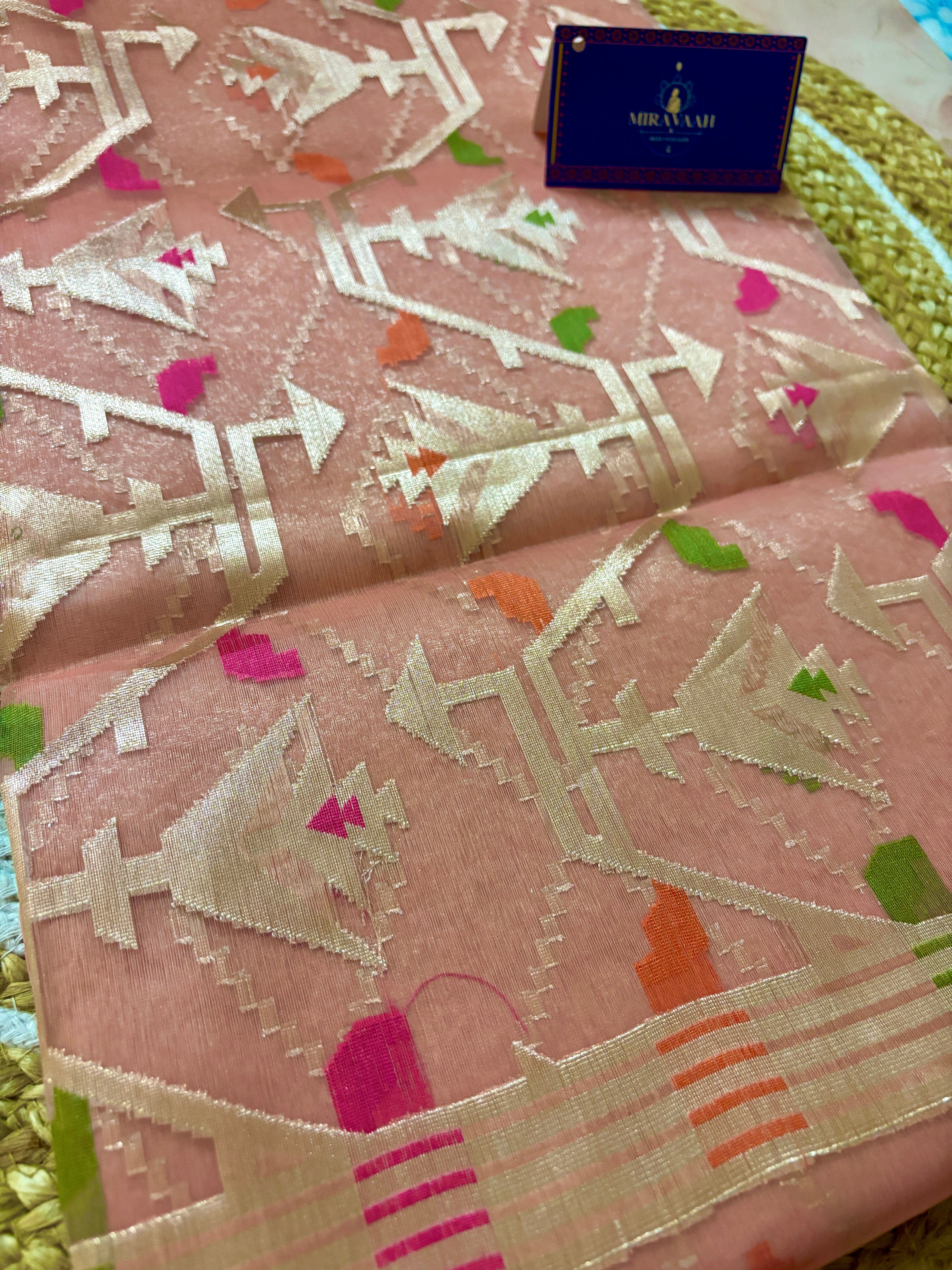 Aarohi Peach Muslin Silk Saree