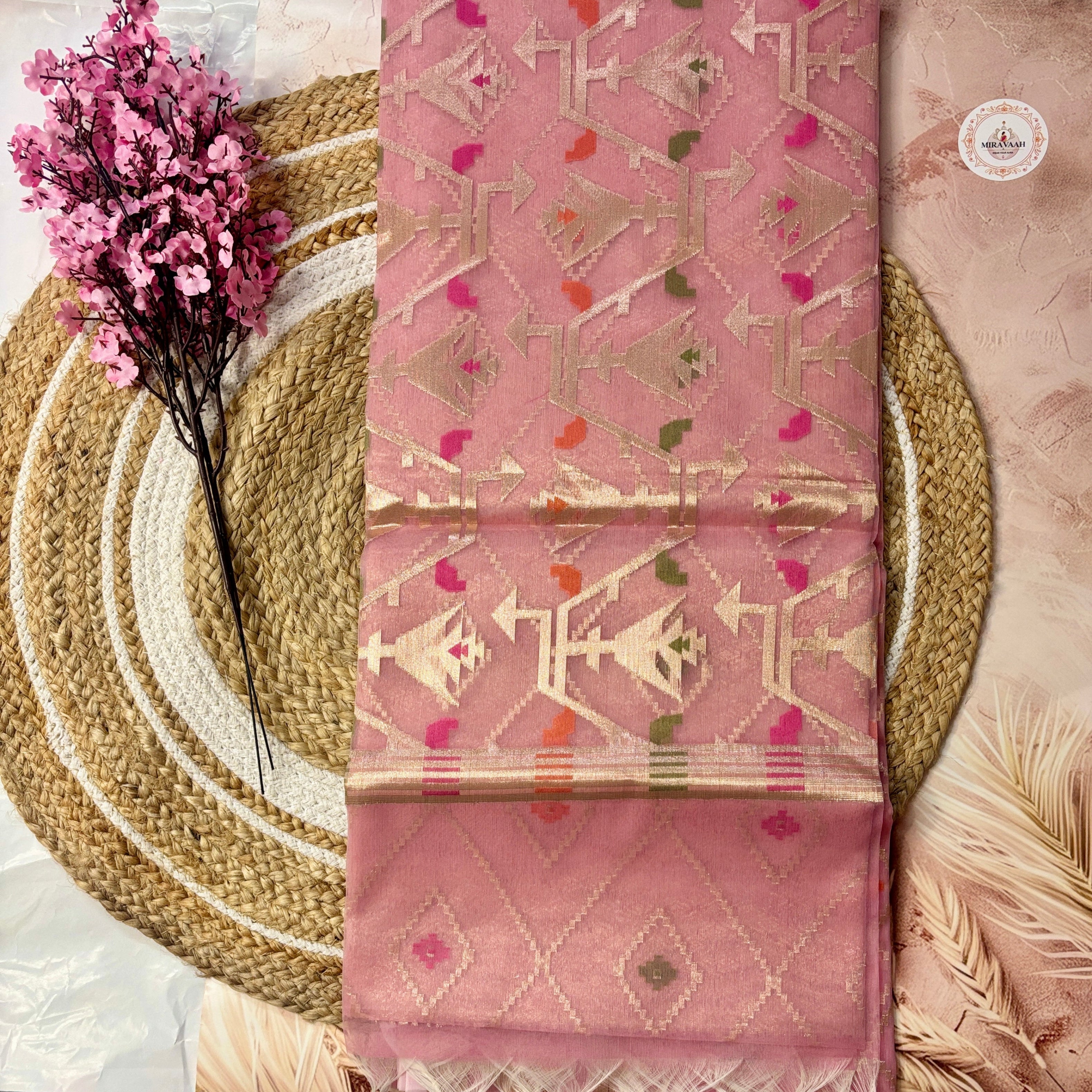 Ishita Rose Pink Muslin Silk Saree