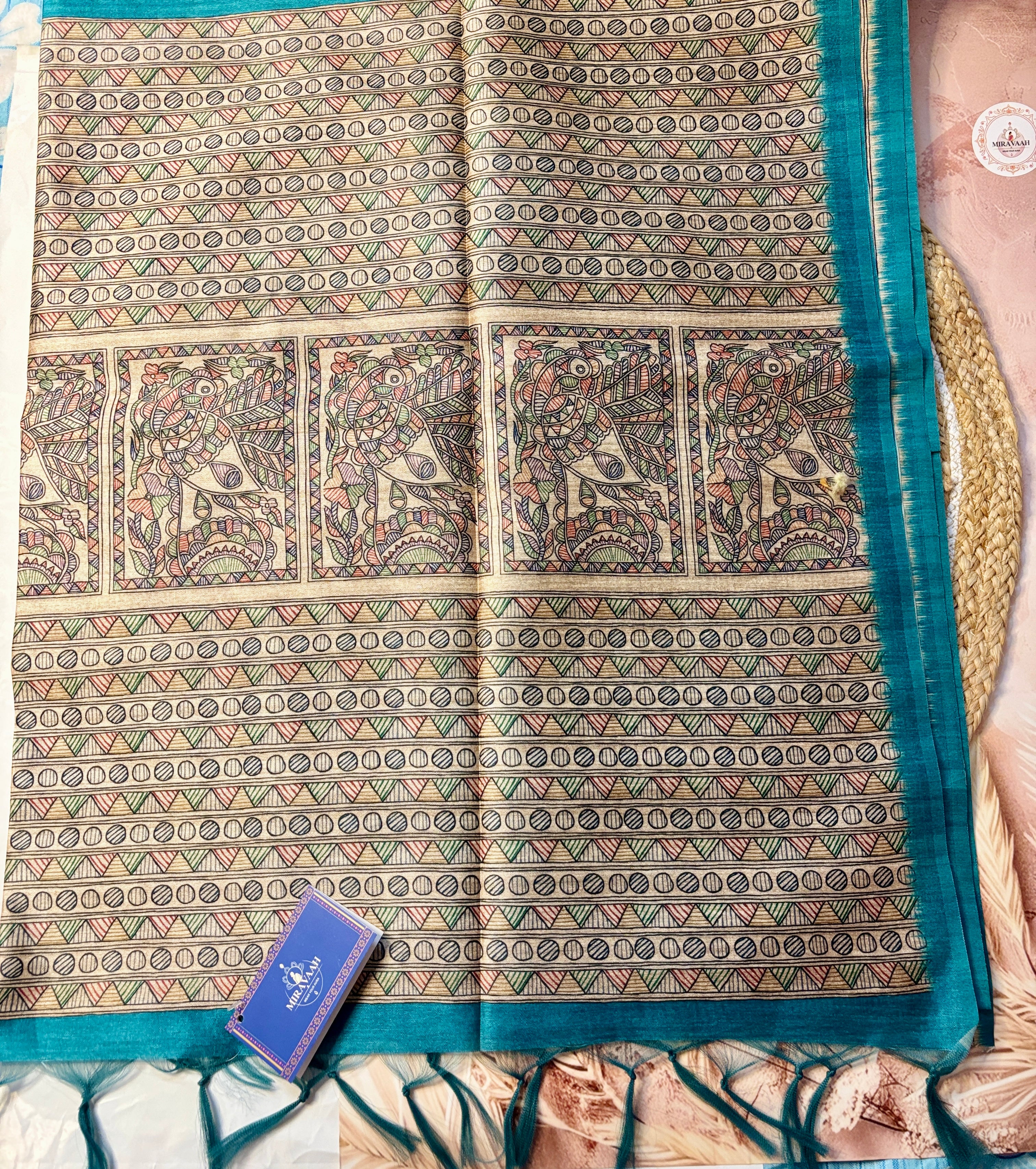 Teal Blue Geetanjali Madhubani Silk Saree