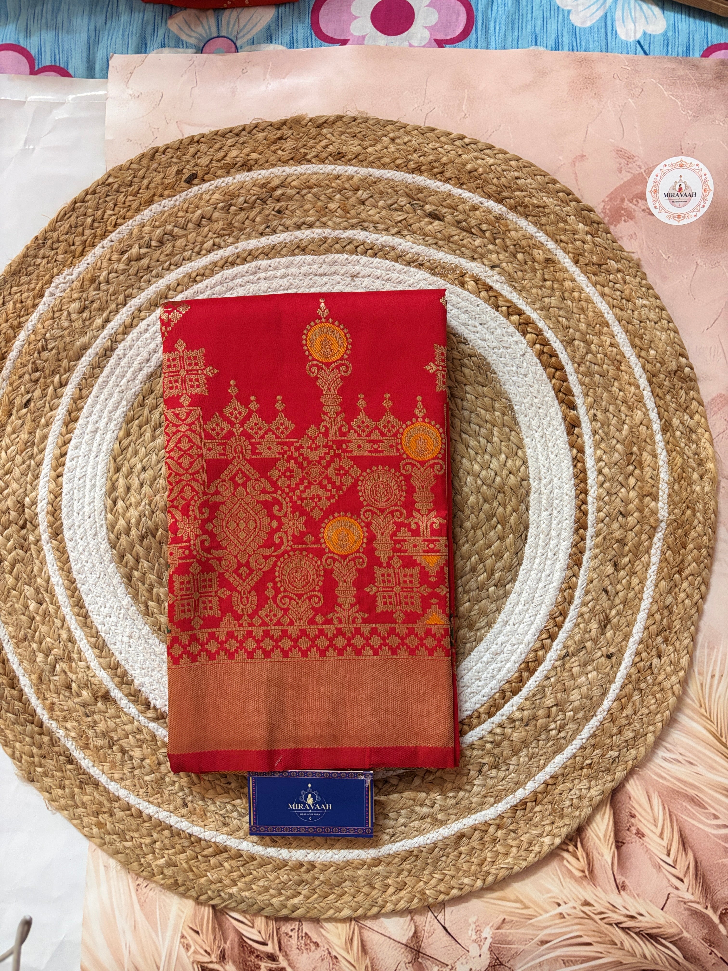 Surkh Red Premium Katan Mashru Silk Saree