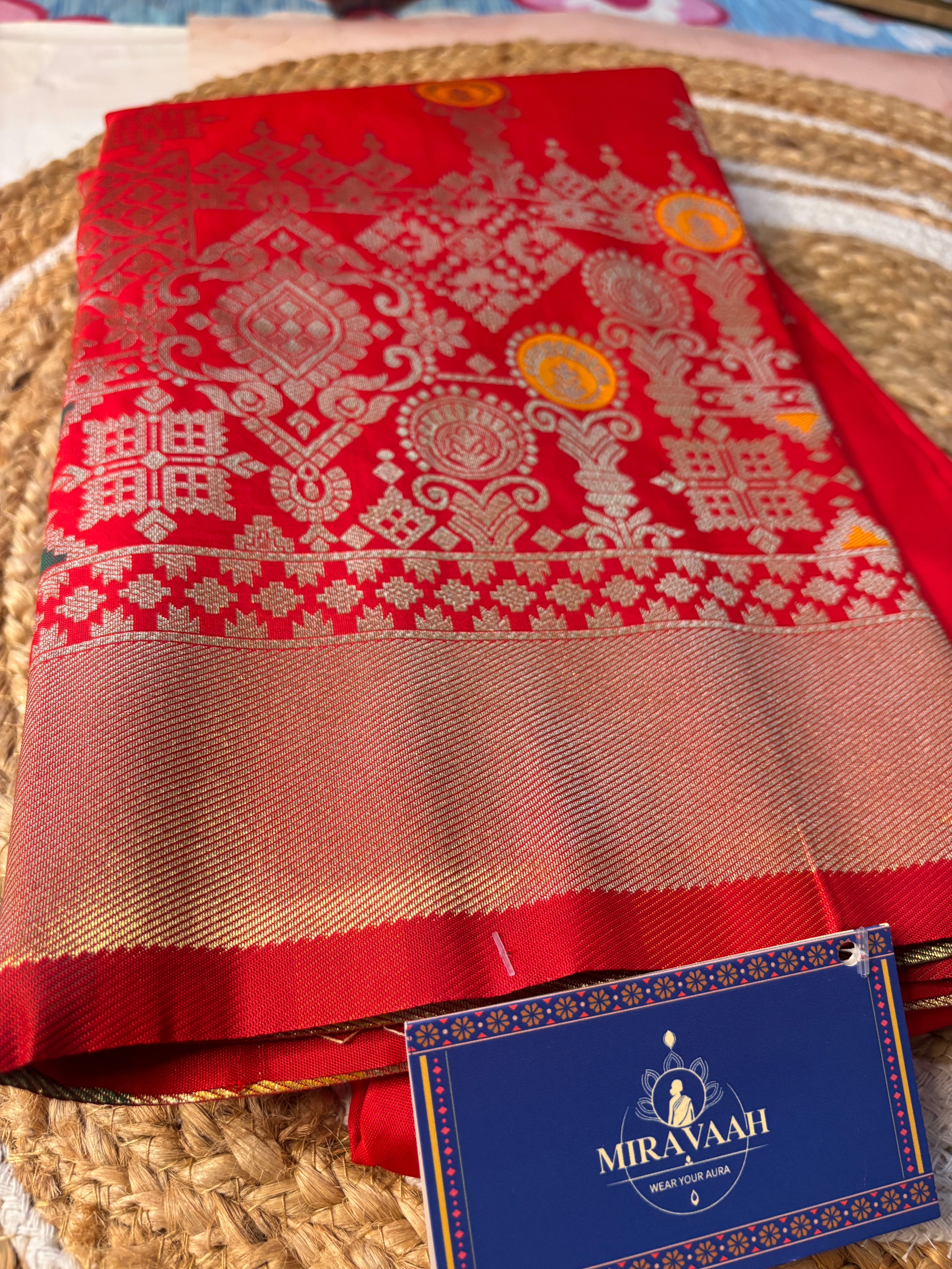 Surkh Red Premium Katan Mashru Silk Saree