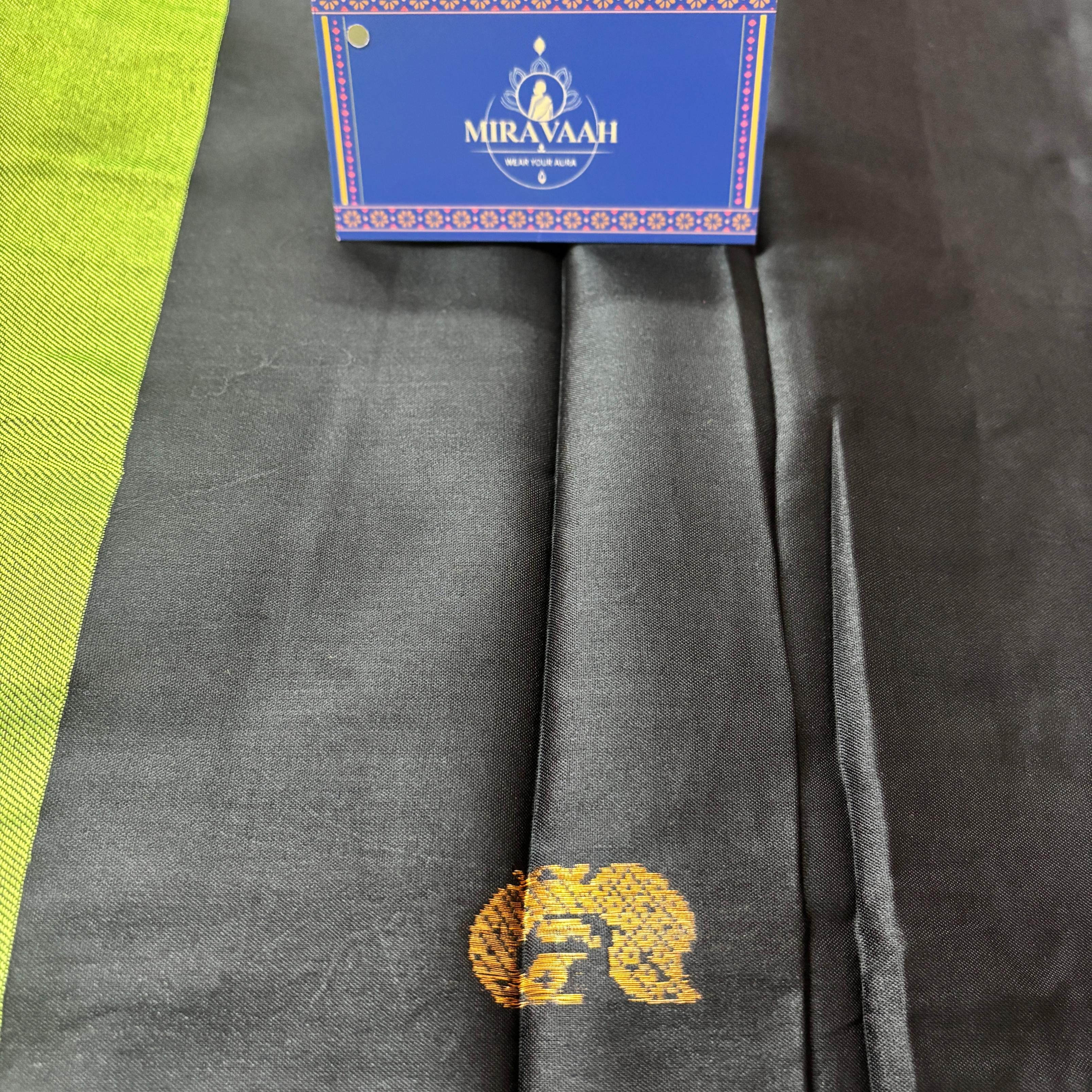 Nisha Harini Black with Parrot Green Gadwal Silk Saree