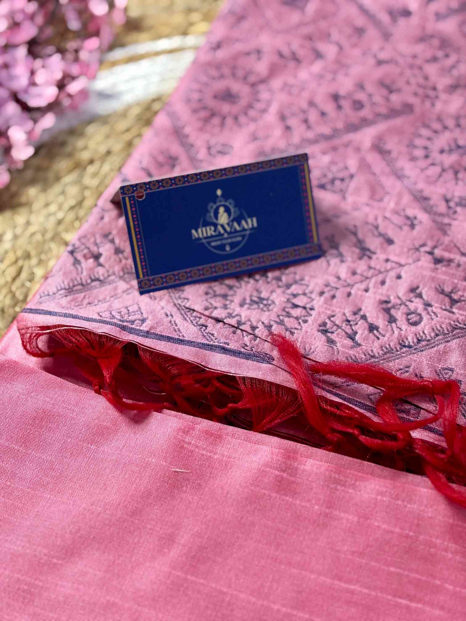 Gulabi Rose Premium Kashmere Kalamkari Katha Handwoven Saree