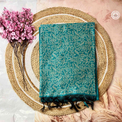 Peacock Teal Premium Kashmere Kalamkari Katha Handwoven Saree
