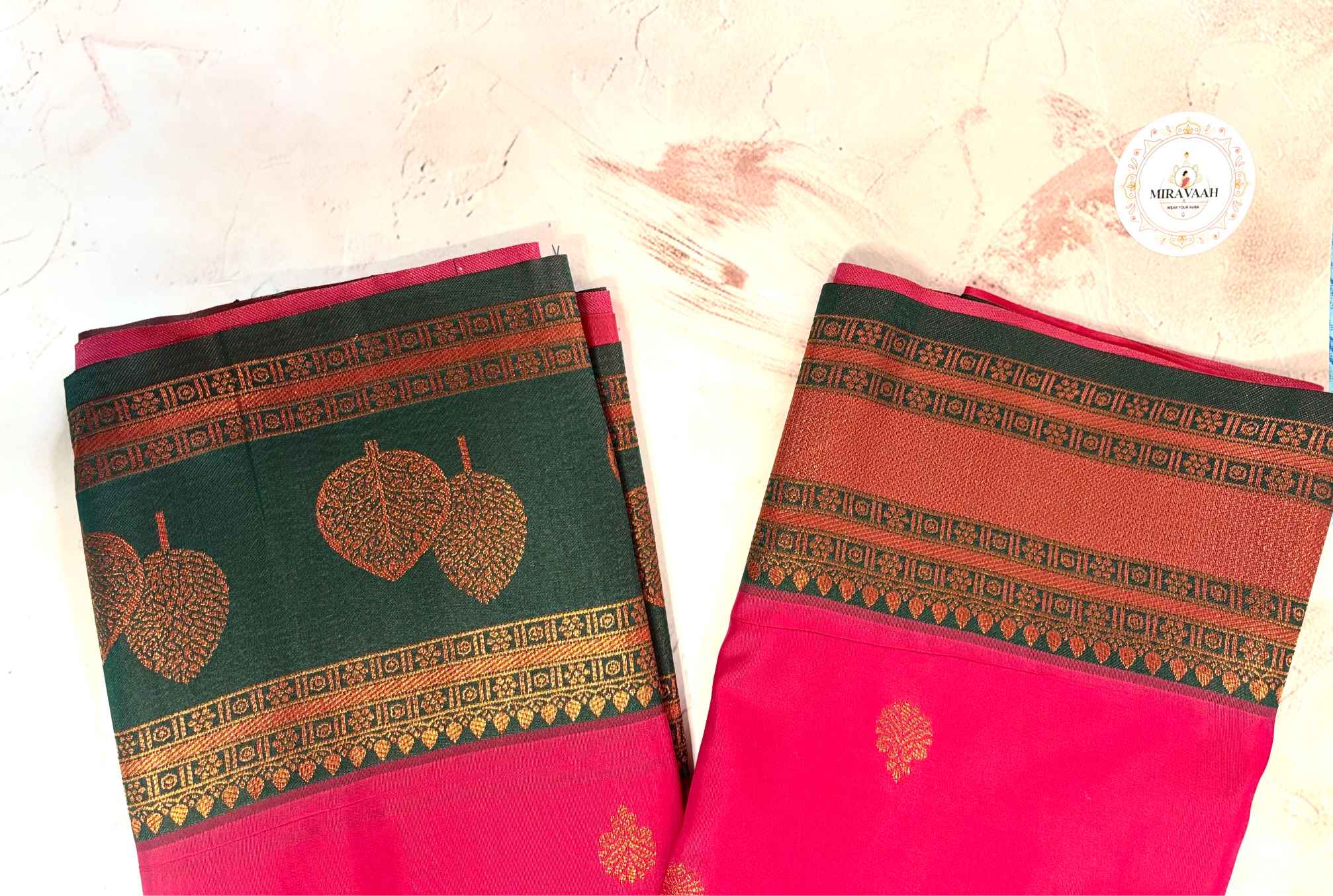 Hot Pink Kanchipuram Silk Saree with Green Border