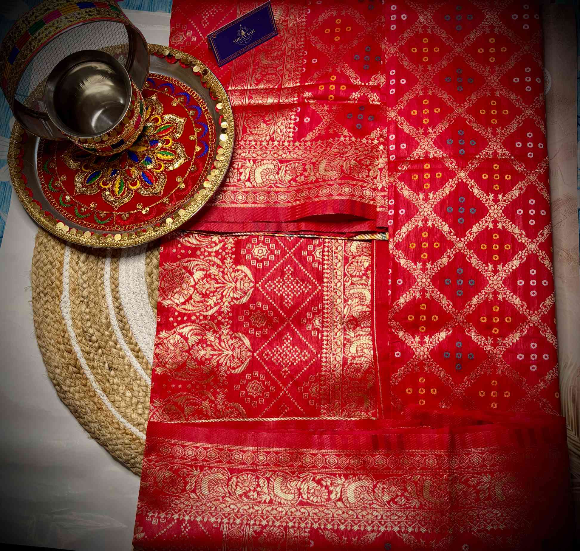 Crimson Red Premium Khaddi Bandhej Gharchola Saree