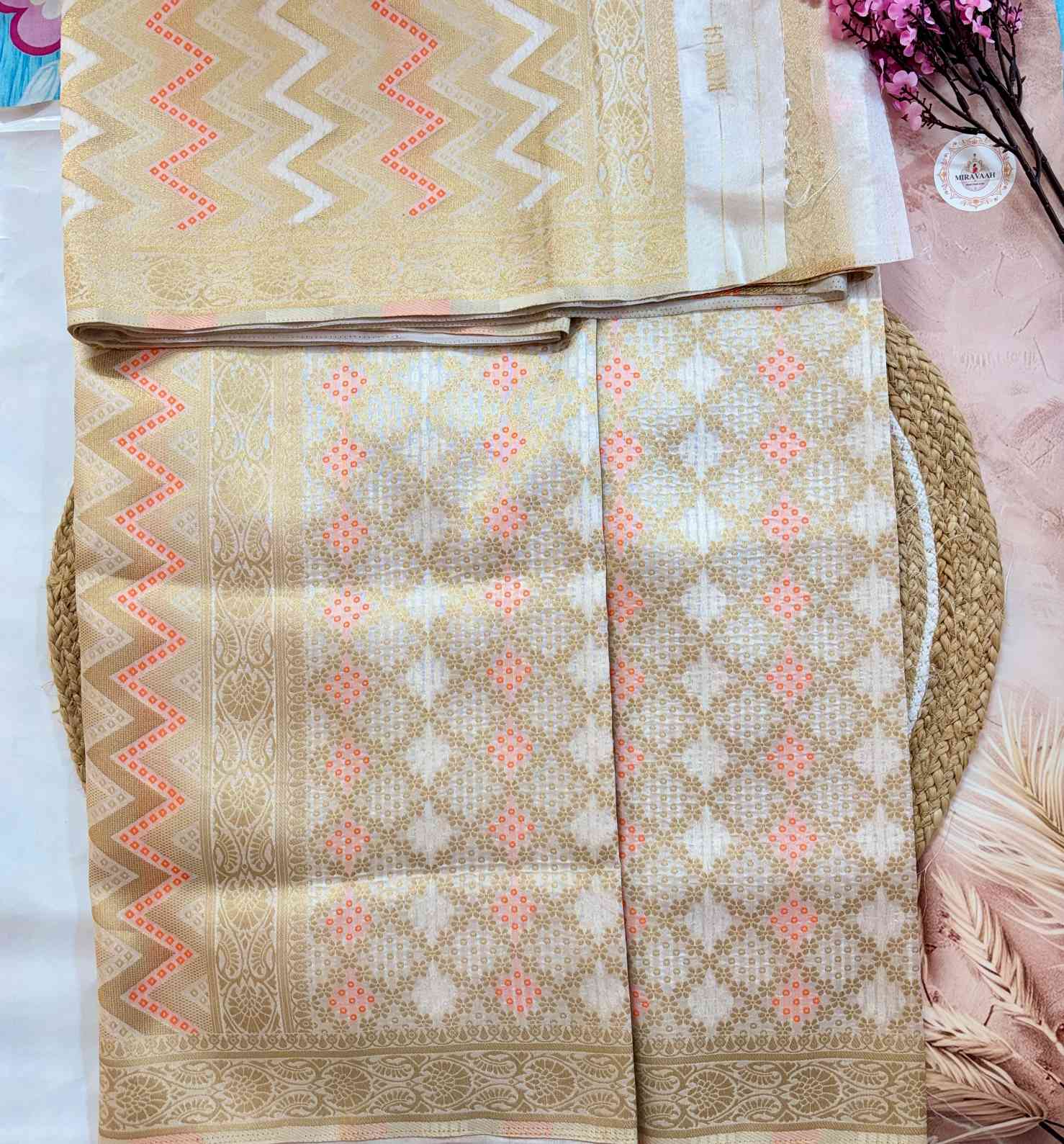 Ivory Gold Premium Khaddi Bandhej Gharchola Saree