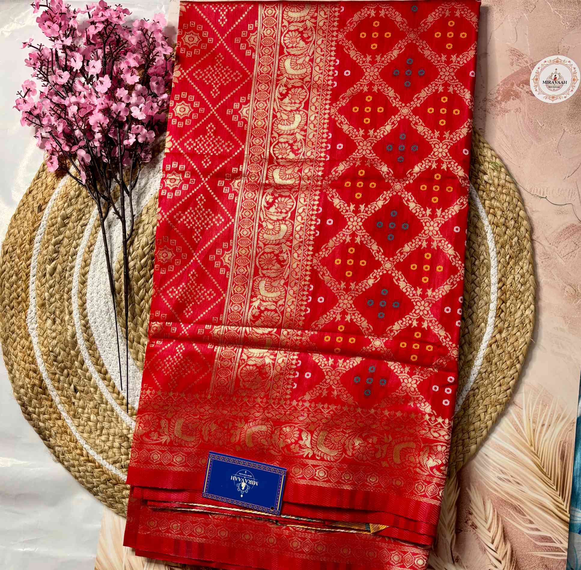 Crimson Red Premium Khaddi Bandhej Gharchola Saree