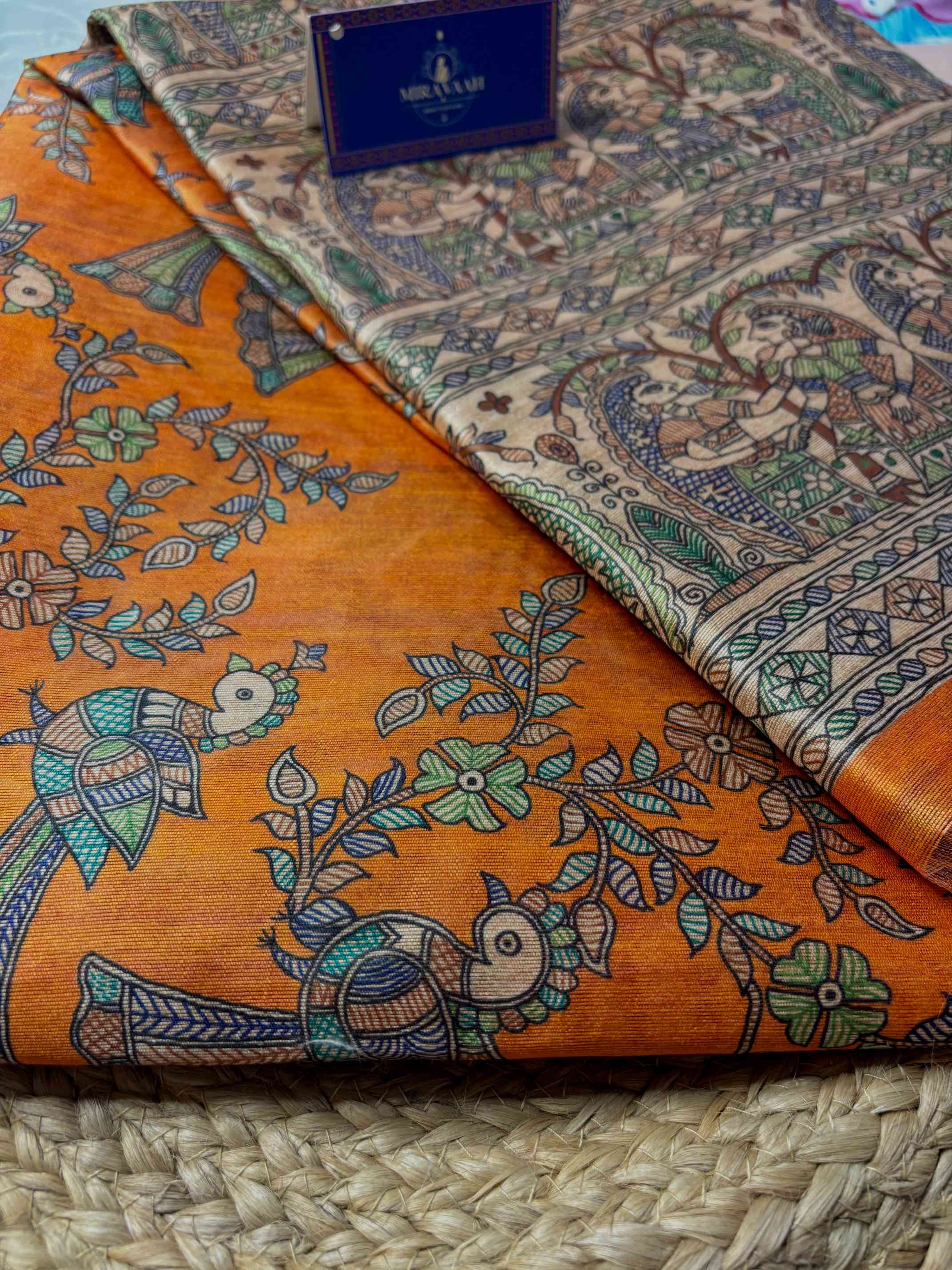 Golden Orange Vana Vihar Madhubani Silk Saree