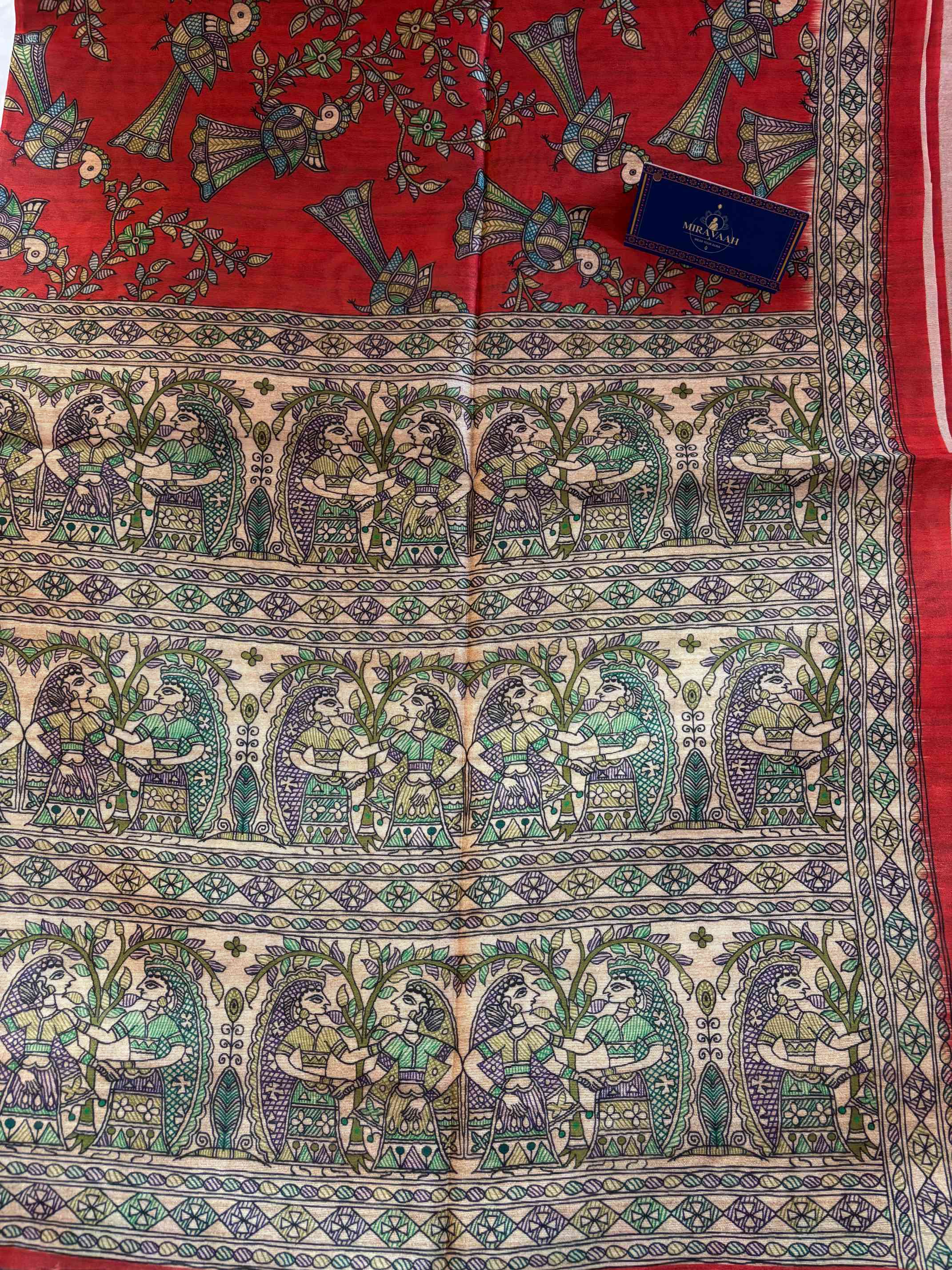 Mayuri Nritya Red Madhubani Silk Saree