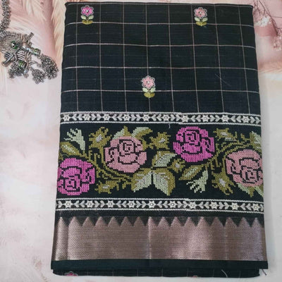 Jet Black Premium Mangalgiri Saree