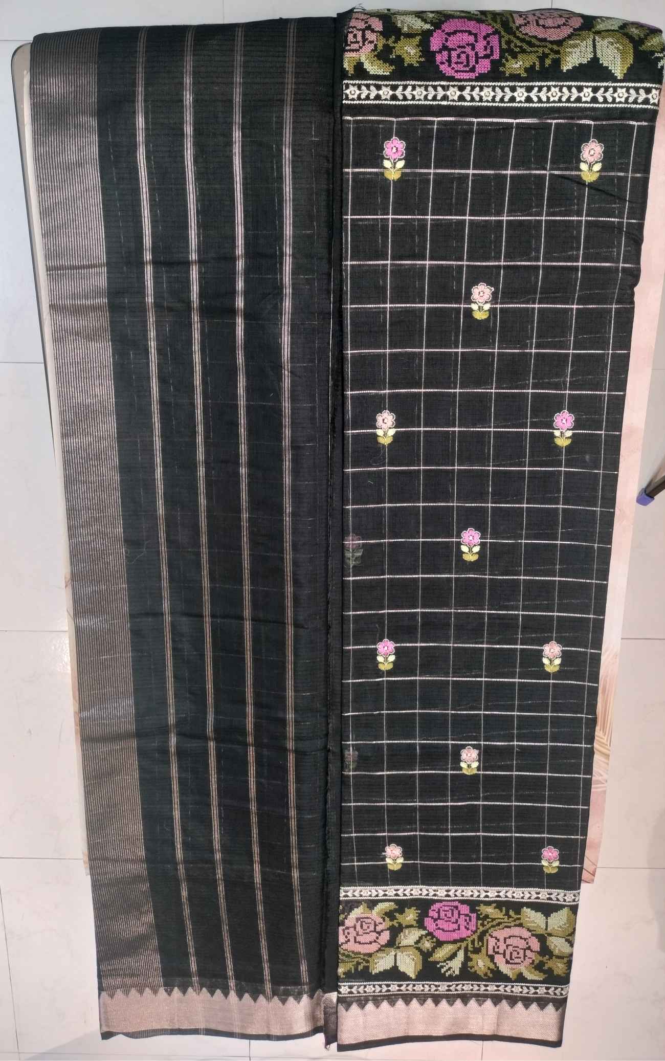 Jet Black Premium Mangalgiri Saree