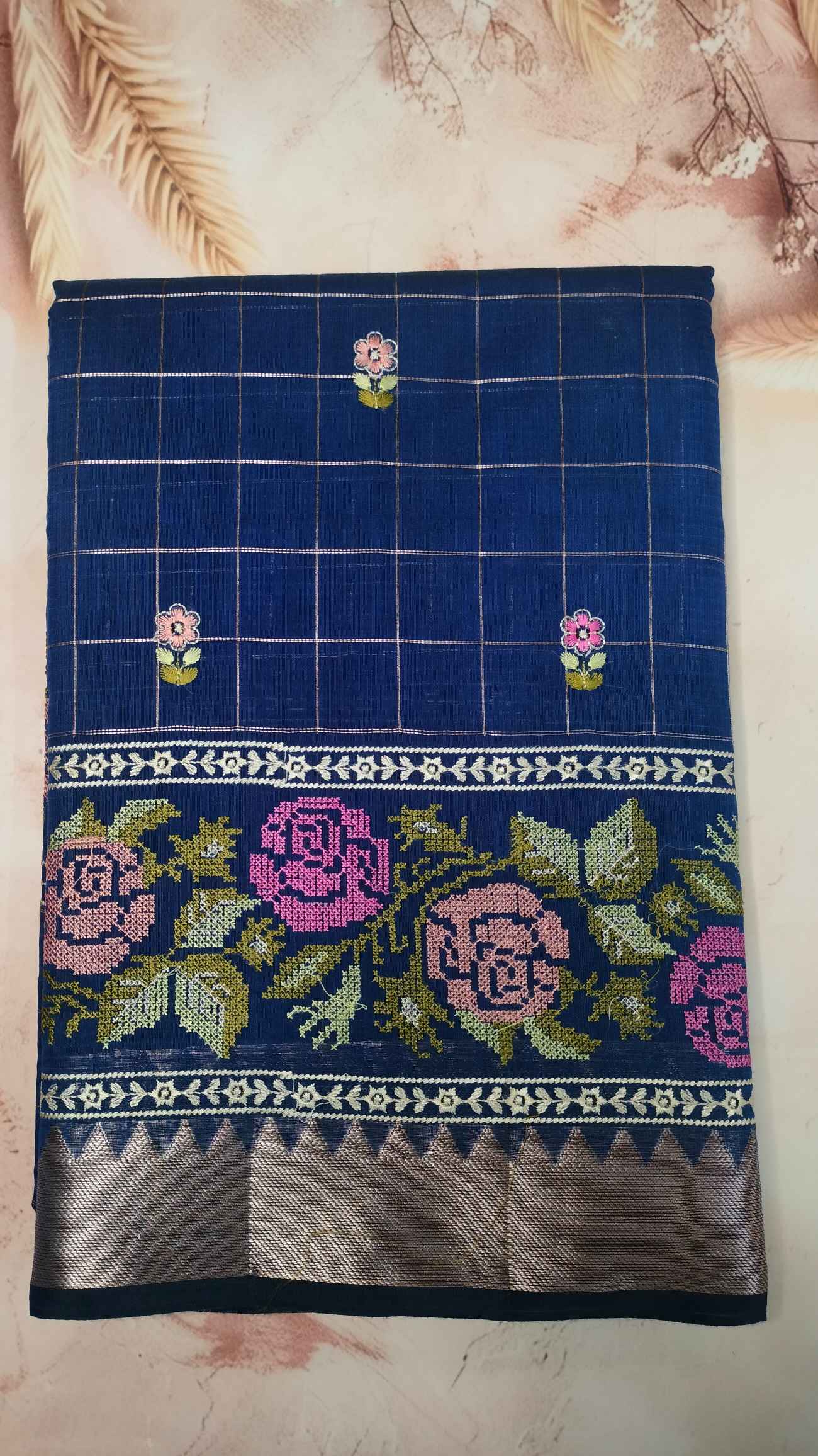 Navy Blue Premium Mangalgiri Saree