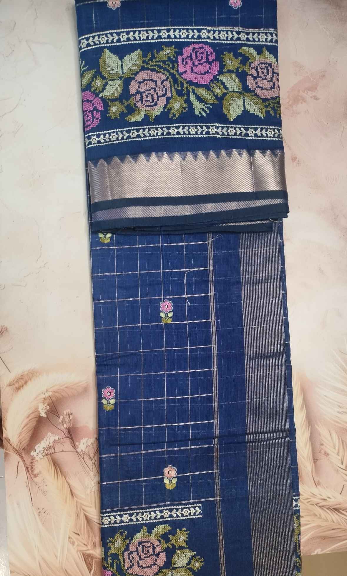 Navy Blue Premium Mangalgiri Saree