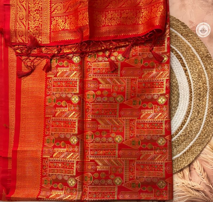 Surkhya Premium Red Pashmina Zari Silk Saree