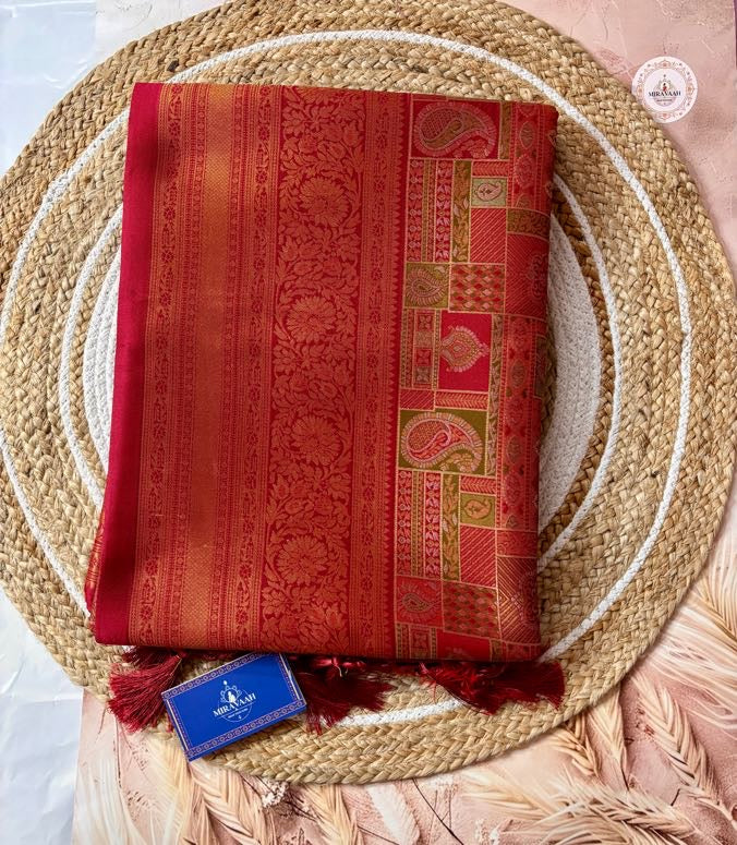 Rangdeep Premium Maroon Pashmina Zari Silk Saree