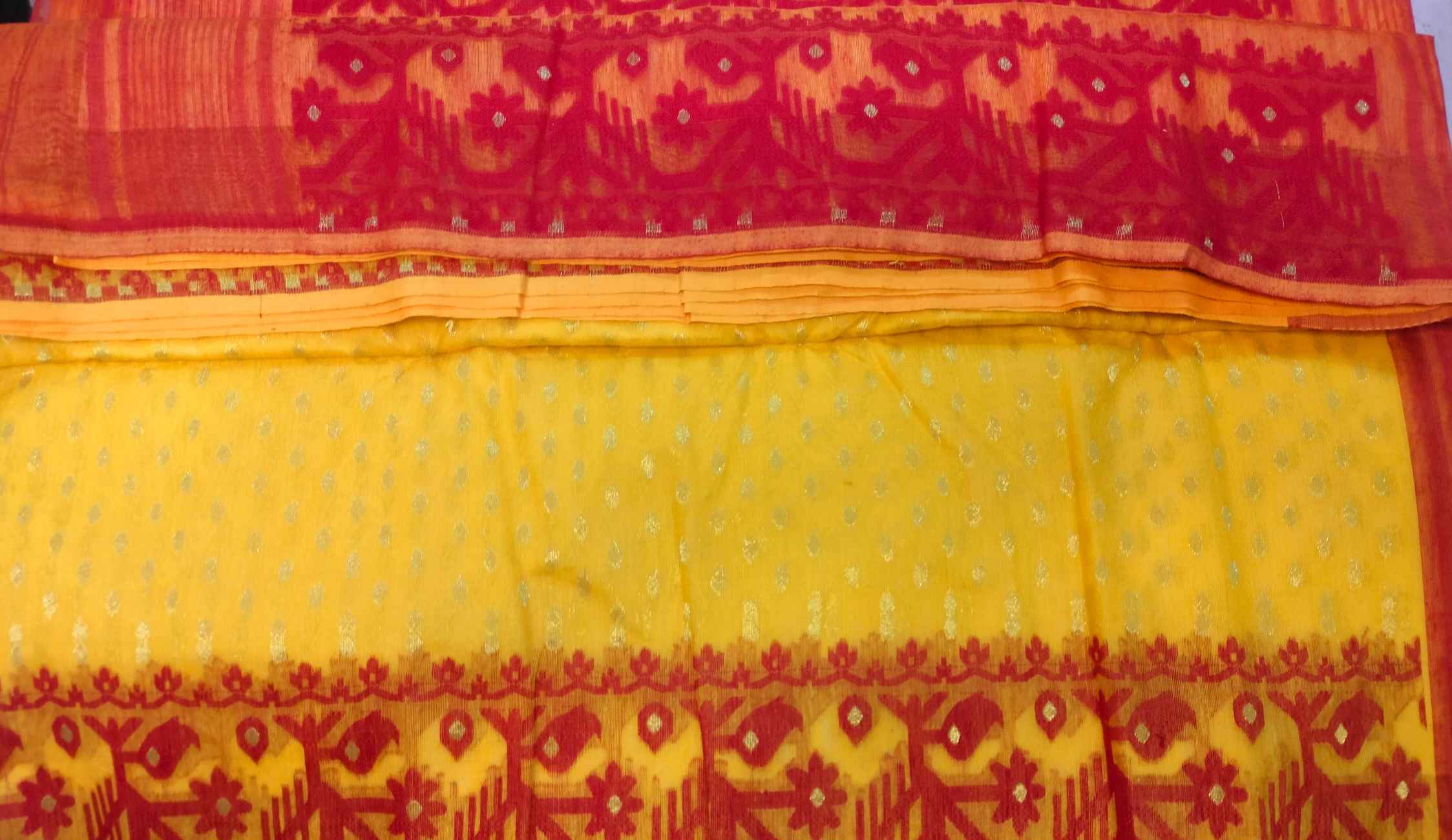 Yellow with Red Premium Dhakai Jamdani Saree