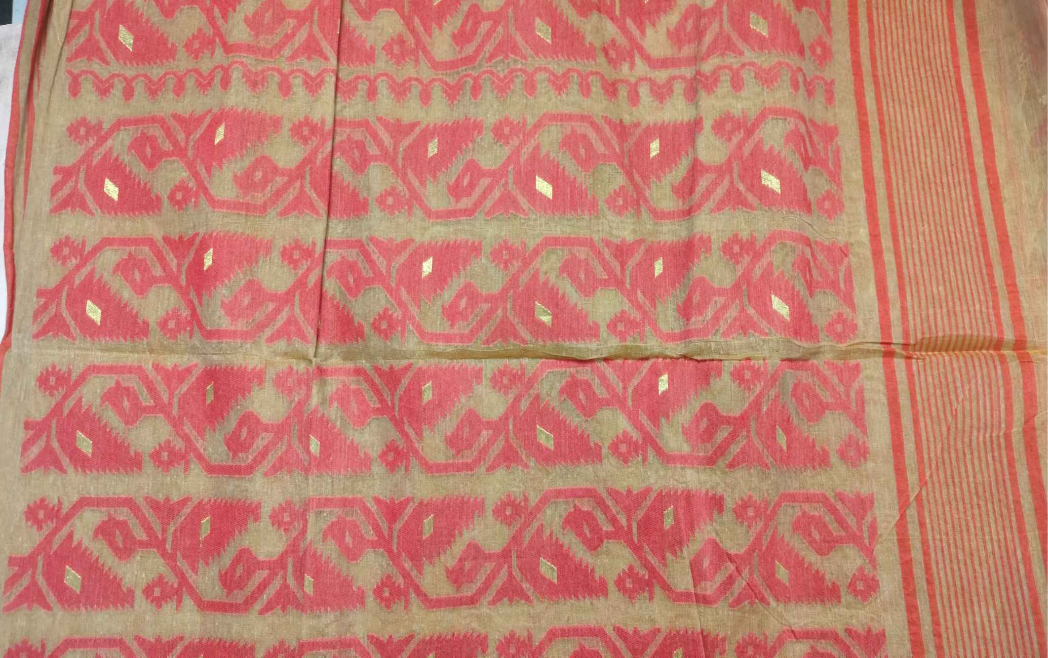 Coffee Brown with Maroon Premium Dhakai Jamdani Saree