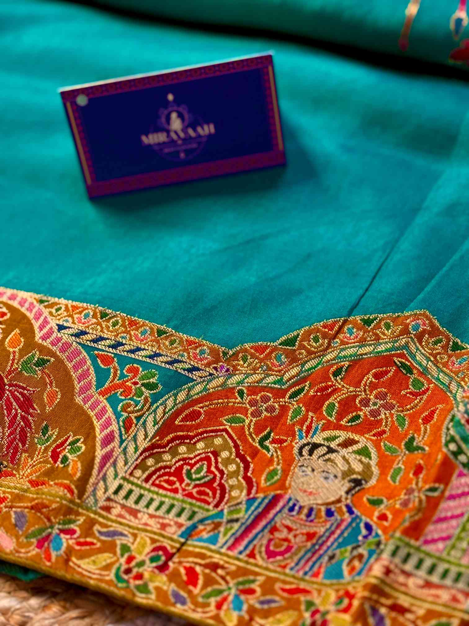 Emerald Heritage Premium Kani Kashmere Teal Green Silk Saree