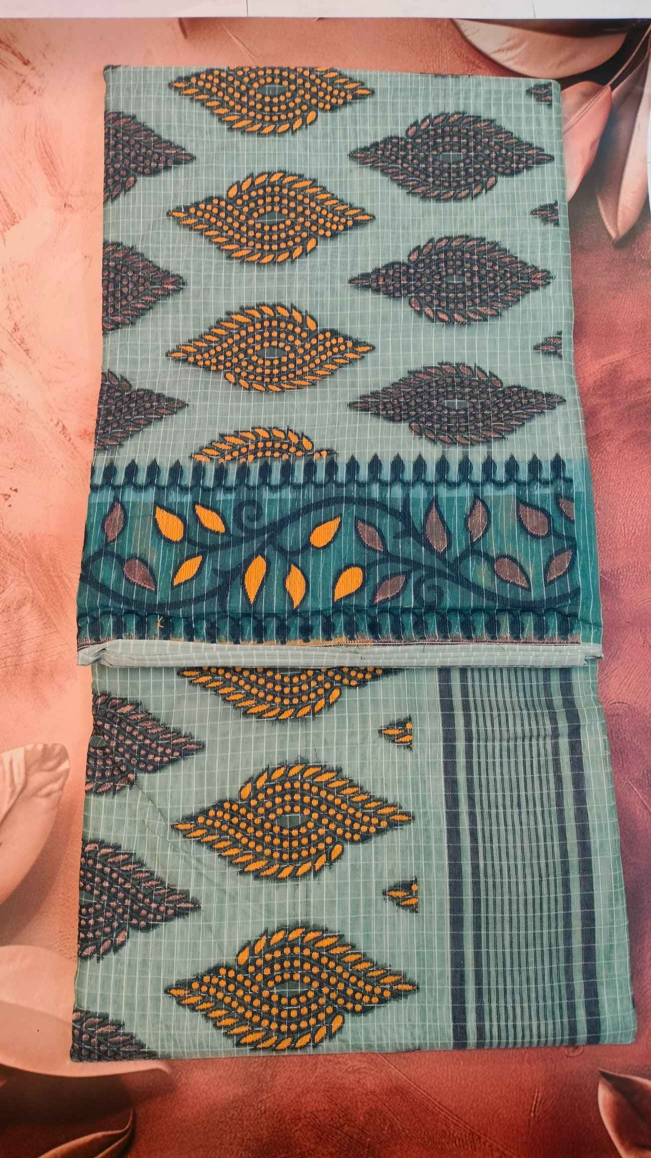 Aqua Teal Uttam Dhakai Jamdani Saree