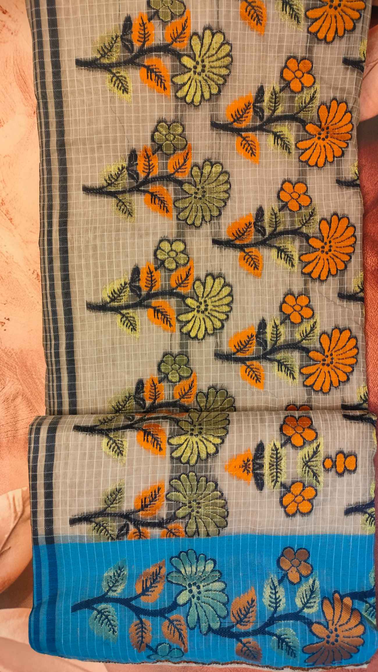 Sky Grey Uttam Dhakai Jamdani Saree