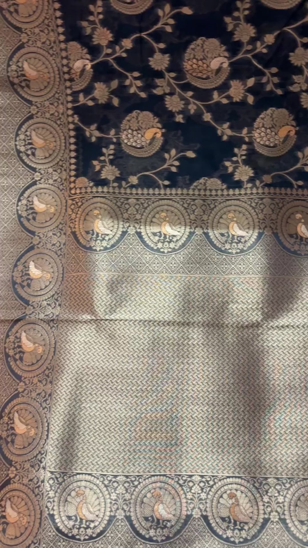 Royal Peacock Blue Premium Khadi Organza Banarasi Saree