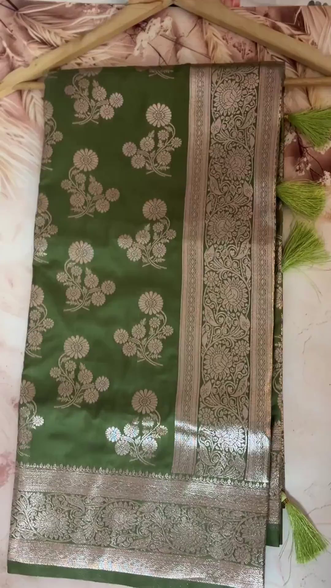 Vasundhara Olive Green Bishnupuri Katan Silk Saree