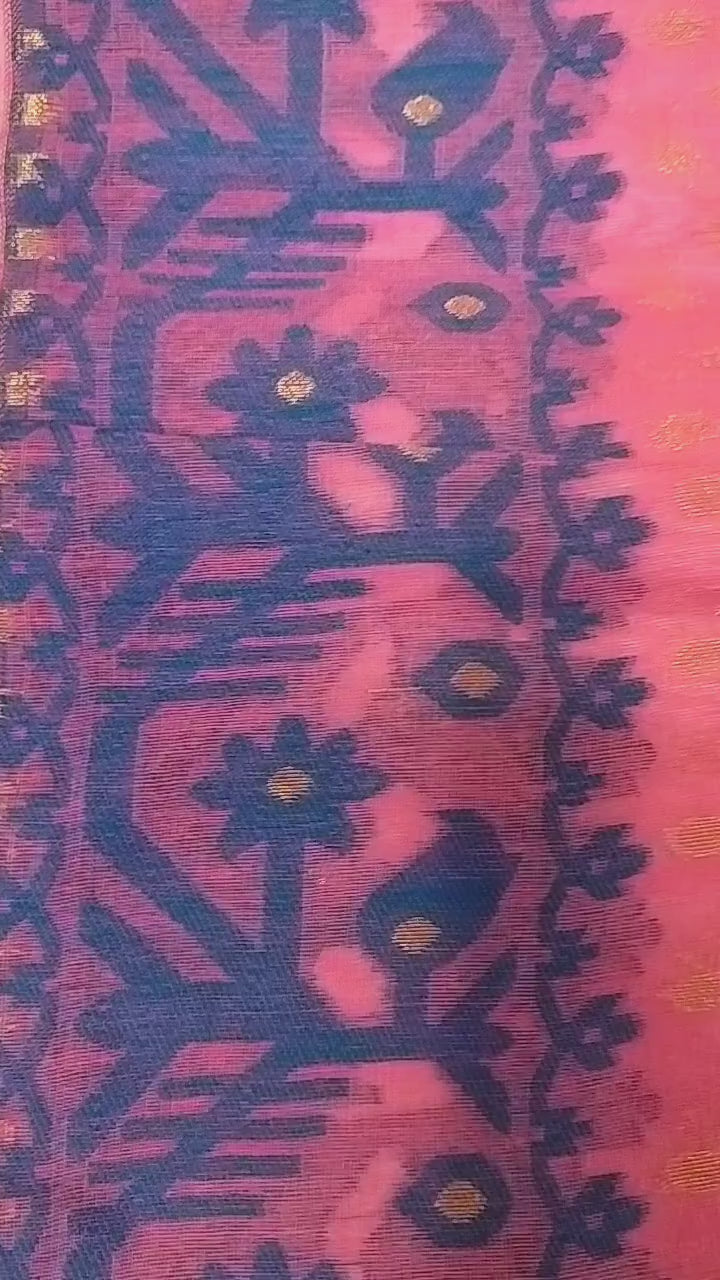 Lavender with Light Blue Premium Dhakai Jamdani Saree