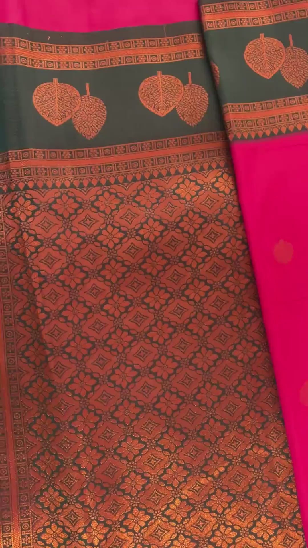 Hot Pink Kanchipuram Silk Saree with Green Border